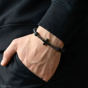 Bransoletka różaniec na rękę męski damski dziesiątka krzyż z kamieni