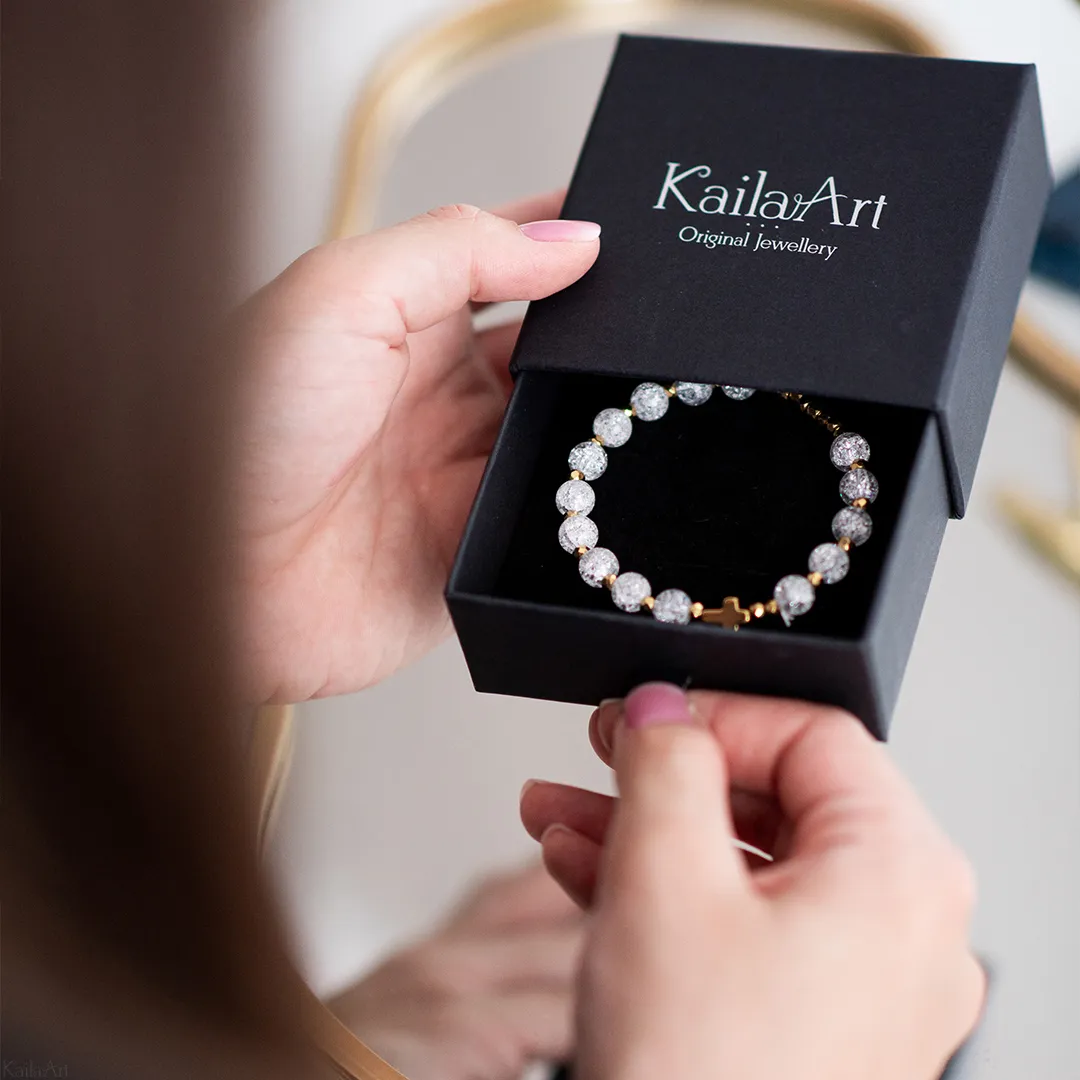 BRANSOLETKA-RÓŻANIEC-NA-RĘKĘ-GÓRSKI-KRYSZTAŁ-KAMIEŃ-Z-KRZYŻYKIEM