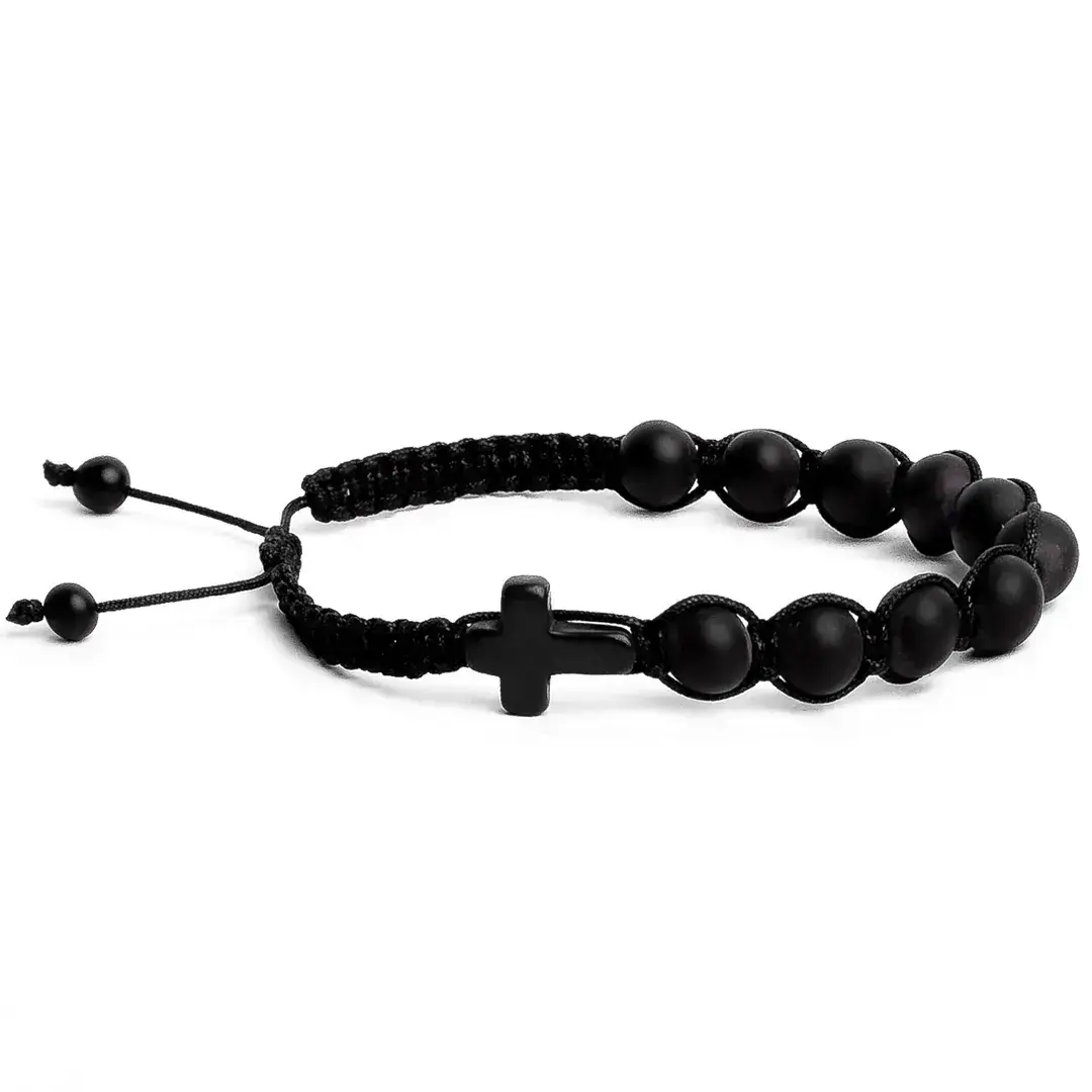 BRANSOLETKA-RÓŻANIEC-NA-RĘKĘ-MĘSKI-DAMSKI-KRZYŻ-ONYKS-KAMIEŃ-Z-KRZYŻYKIEM