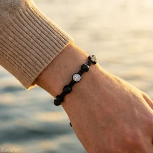 BRANSOLETKA RÓŻANIEC NA RĘKĘ MĘSKI DAMSKI KRZYŻ ONYKS KAMIEŃ Z KRZYŻYKIEM