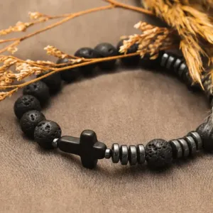 Bransoletka różaniec męski dziesiątka z kamieni lawa hematyt