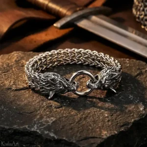 BRANSOLETKA-SREBRNA-MĘSKA-WIKING-WIEDŹMIN-SZKOŁA-WILKA-WOLF-STAL-316L