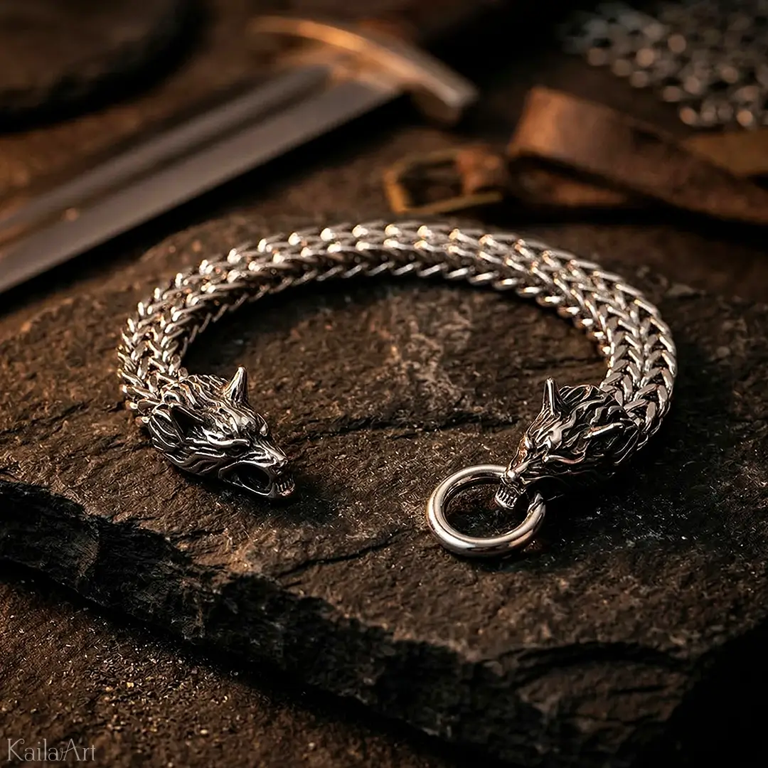 BRANSOLETKA-SREBRNA-MĘSKA-WIKING-WIEDŹMIN-SZKOŁA-WILKA-WOLF-STAL-316L