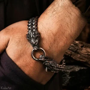 BRANSOLETKA-SREBRNA-MĘSKA-WIKING-WIEDŹMIN-SZKOŁA-WILKA-WOLF-STAL-316L
