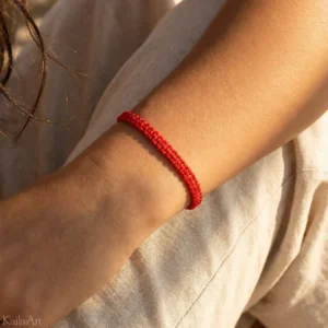 BRANSOLETKA-SZCZĘŚCIA-MAKRAMA-CZERWONA-SZNUREK-DAMSKA-NITKA-KABAŁA-AMULET