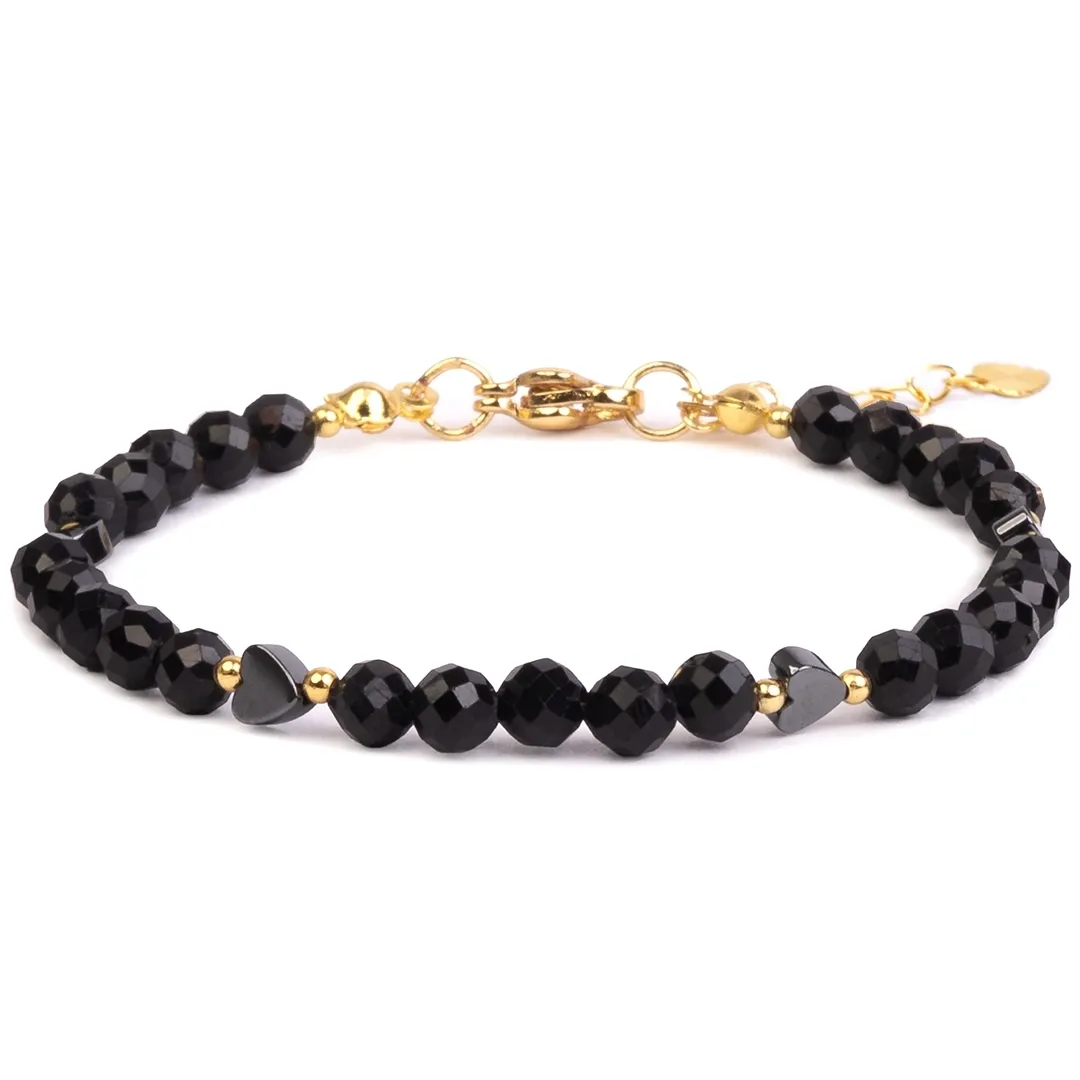 czarny turmalin brazylijski (4 mm), serce z hematytu