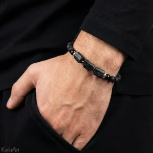 Bransoletka czarny turmalin onyks lawa talizman na gumce