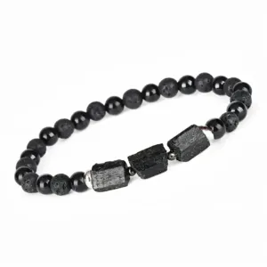 Bransoletka czarny turmalin onyks lawa talizman na gumce