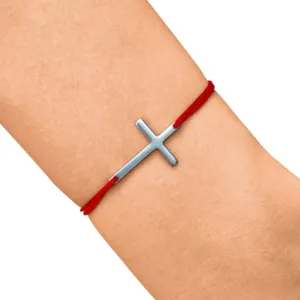 BRANSOLETKA-Z-KRZYŻYKIEM-NA-SZNURKU-CZERWONA-DAMSKA-KRZYŻ-SREBRNA-STAL-316L