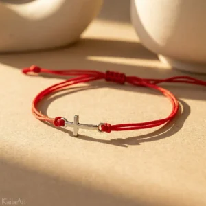 BRANSOLETKA-Z-KRZYŻYKIEM-NA-SZNURKU-DAMSKA-CZERWONA-KRZYŻYK-KRZYŻ-WIARA