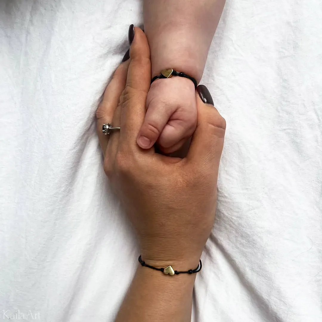 BRANSOLETKI-DLA-MAMY-I-CORKI-DZIECKA-NIEMOWLAKA-SERCE-SZNUREK-ZLOTA-STAL