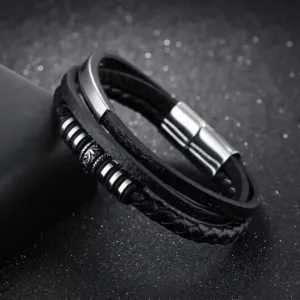 CZARNA-BRANSOLETKA-SKÓRZANA-MĘSKA-ZE-SKÓRY-STAL-NIERDZEWNA-316L