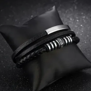 CZARNA-BRANSOLETKA-SKÓRZANA-MĘSKA-ZE-SKÓRY-STAL-NIERDZEWNA-316L