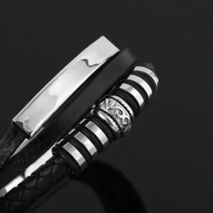 CZARNA-BRANSOLETKA-SKÓRZANA-MĘSKA-ZE-SKÓRY-STAL-NIERDZEWNA-316L