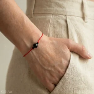 Biżuteria czarny turmalin bransoletka czerwona sznurek szczęścia