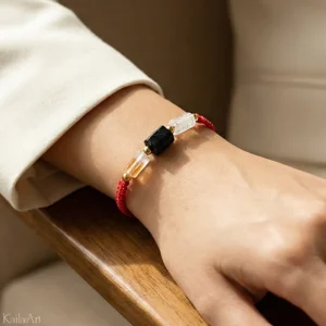 Bransoletka czarny turmalin i cytryn naturalny na sznurku