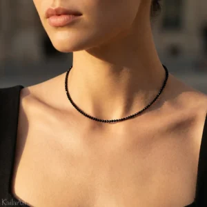 Naszyjnik czarny turmalin 2mm łańcuszek z kamieniem naturalnym stal 316l