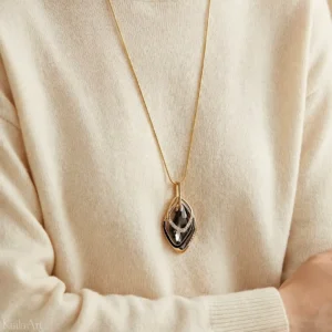 Naszyjnik złoty długi łańcuszek damski kryształ grafit