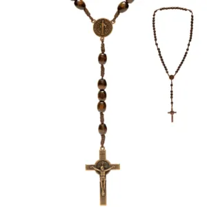 NASZYJNIK-DREWNIANY-DAMSKI-MĘSKI-RÓŻANIEĆ-Z-DREWNA-KORALIKI-Z-KRZYŻEM-JEZUS