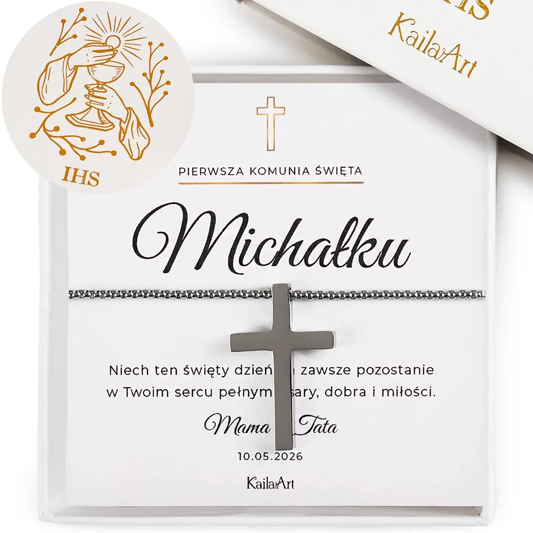 NASZYJNIK-NA-KOMUNIĘ-DLA-CHŁOPCA-PAMIĄTKA-PIERWSZEJ-KOMUNI-SREBRNY-ŁAŃCUSZEK-KRZYŻ