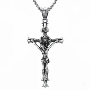 NASZYJNIK-Z-KRZYŻEM-MĘSKI-SREBRNY-KRZYŻYK-WISIOREK-KRZYŻ-STAL-NIERDZEWNA