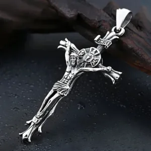 Naszyjnik z krzyżem srebrny krzyż Jezus stal chirurgiczna 316l
