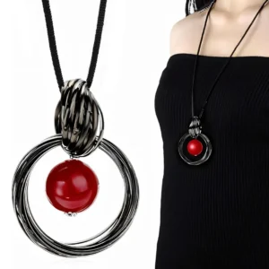 Naszyjnik-wisiorek-damski-długi-czarny-czerwony-kulka