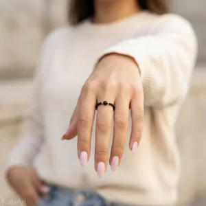 Pierścionek czarny turmalin naturalny z kamieni naturalnych