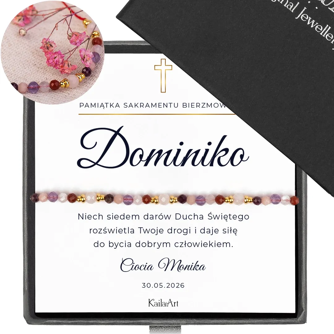 PREZENT-NA-BIERZMOWANIE-PAMIĄTKA-BRANSOLETKA-CZERWONA-Z-DEDYKACJĄ