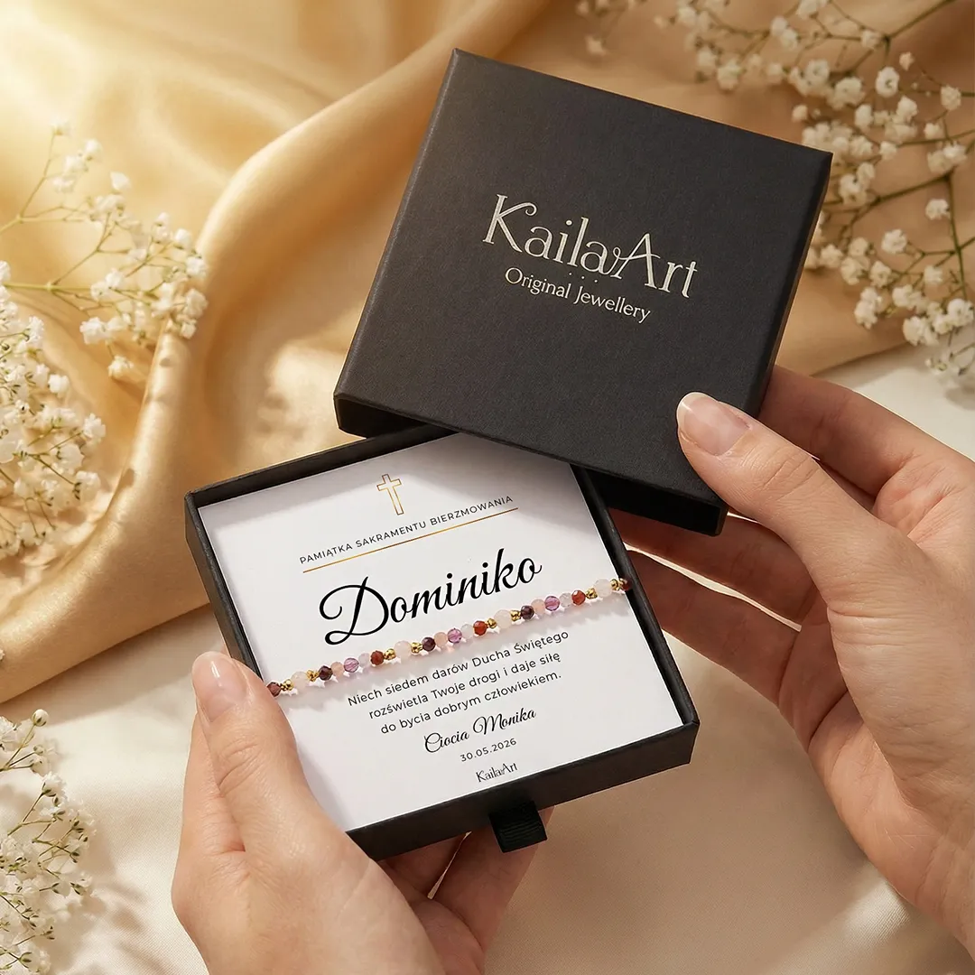 PREZENT-NA-BIERZMOWANIE-PAMIĄTKA-BRANSOLETKA-CZERWONA-Z-DEDYKACJĄ
