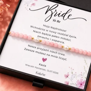 Prezent na panieński bride to be bransoletka z pereł i kwarcu różowego