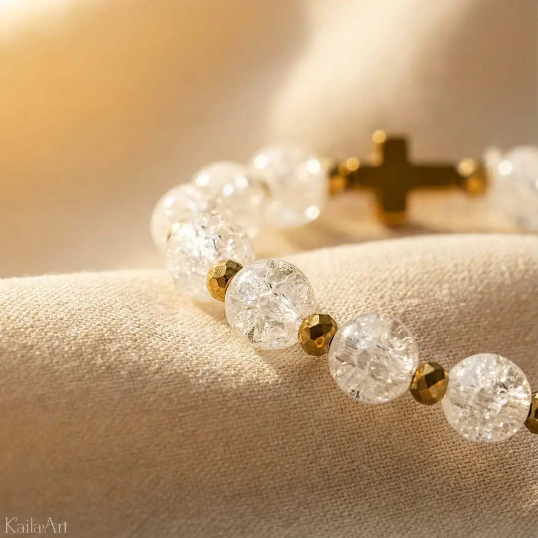 RÓŻANIEC-GÓRSKI-KRYSZTAŁ-BRANSOLETKA-Z-KRZYŻYKIEM-KAMIEŃ-DZIESIĄTKA-NA-RĘKĘ