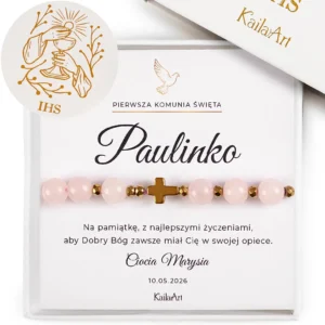 RÓŻANIEC-KOMUNIJNY-NA-KOMUNIĘ-BRANSOLETKA-ZŁOTA-KWARC-RÓŻOWY