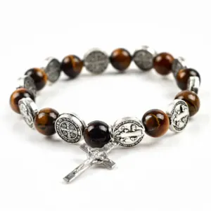 RÓŻANIEC-NA-RĘKĘ-BRANSOLETKA-Z-KRZYŻYKIEM-ŚW.-BENEDYKT-MĘSKI-TYGRYSIE-OKO