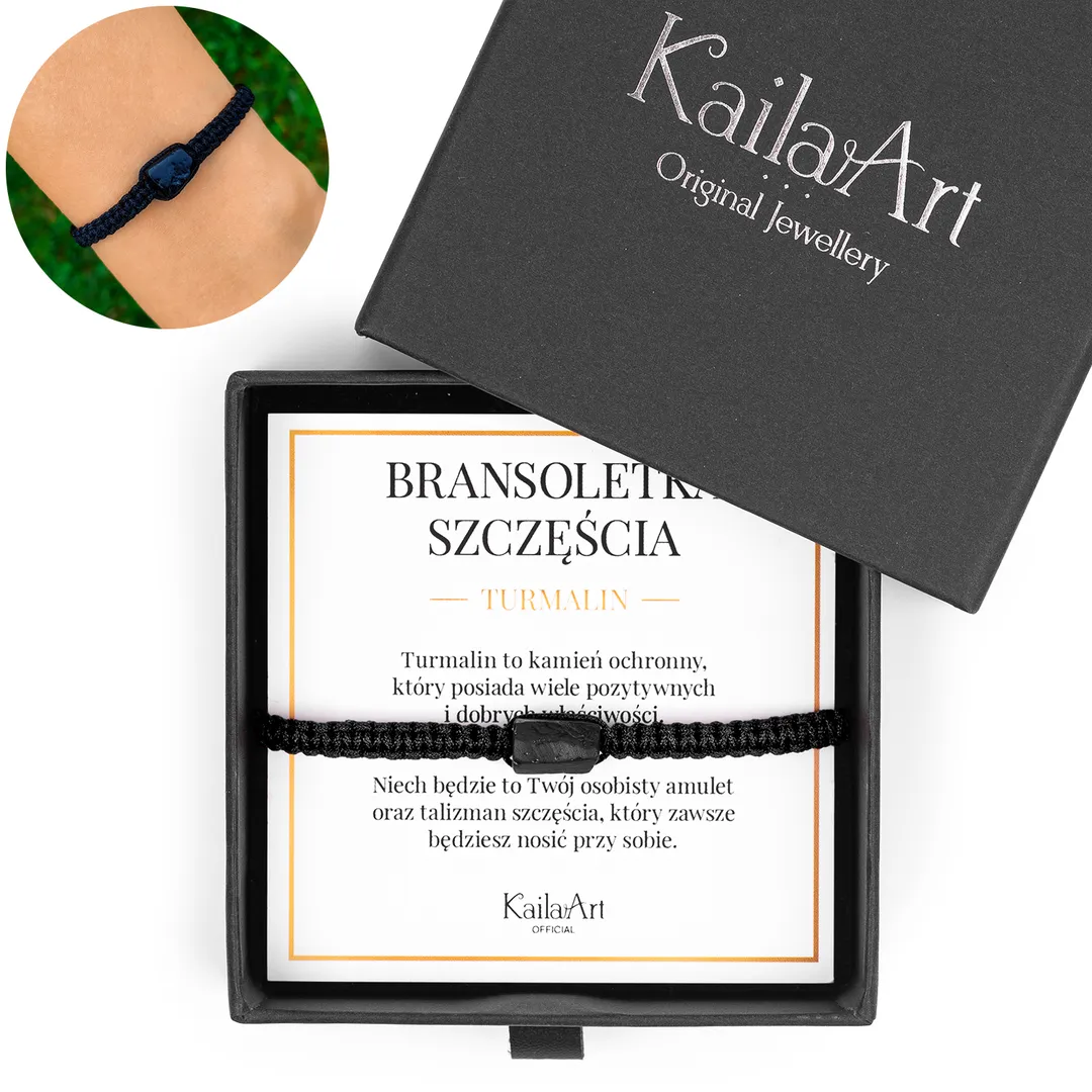 Bransoletka czarny turmalin naturalny amulet na sznurku
