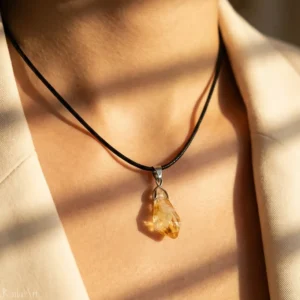 Naszyjnik cytryn naturalny z kamieniem szczęścia