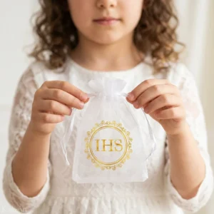Woreczki z organzy IHS na Komunię Podziękowania dla gości komunijne święta