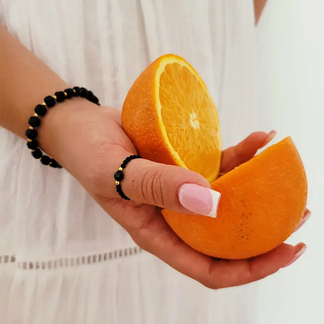 Zestaw-biżuterii-BRANSOLETKA-CZARNY-TURMALIN-PIERŚCIONEK-TURMALIN-STAL