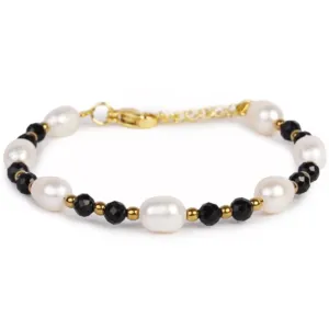bransoletka-czarny-turmalin-perła-złota-stal-chirurgiczna