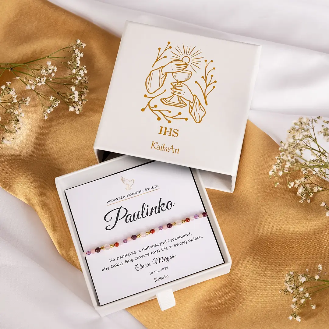 BRANSOLETKA-NA-KOMUNIĘ-PREZENT-CZERWONA-SZCZĘŚCIA-Z-KAMIENI-NATURALNYCH