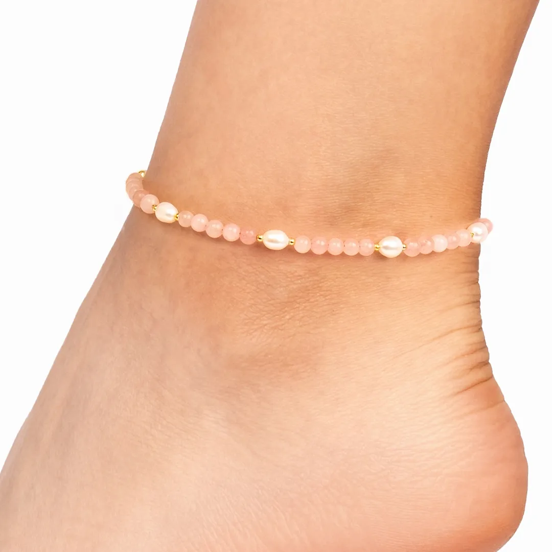 bransoletka-na-nogę-z-perłami-złota-stal-chirurgiczna-kwarc-różowy