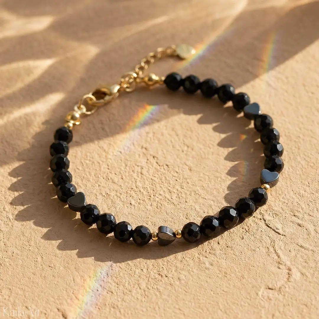 BRANSOLETKA-TURMALIN-CZARNY-HEMATYT-SERCE-Z-KAMIENI-SZLACHETNYCH-STAL