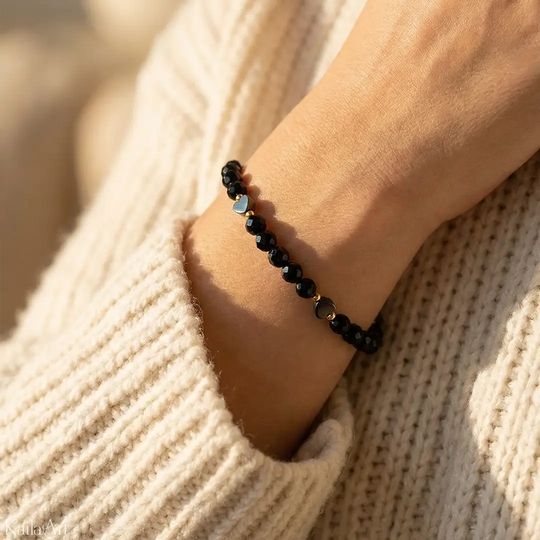 BRANSOLETKA-TURMALIN-CZARNY-HEMATYT-SERCE-Z-KAMIENI-SZLACHETNYCH-STAL