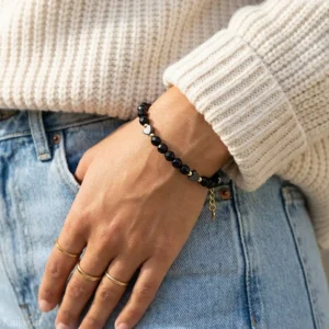 BRANSOLETKA-TURMALIN-CZARNY-HEMATYT-SERCE-Z-KAMIENI-SZLACHETNYCH-STAL