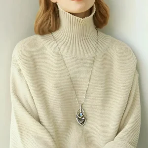 Naszyjnik długi srebrny łańcuszek damski kryształ grafit