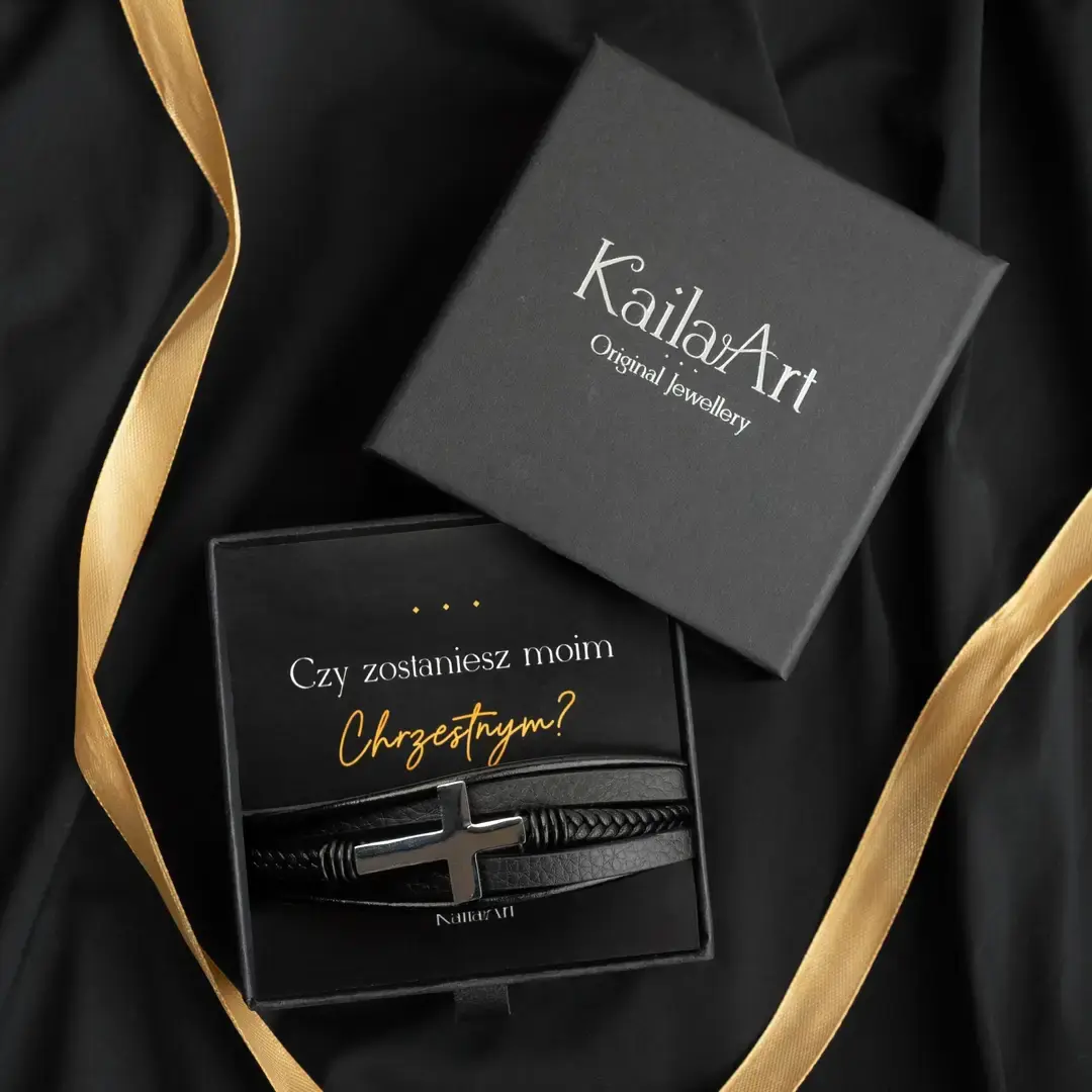 podziękowanie-dla-chrzestnego-bransoletka-skórzana-z-krzyżem